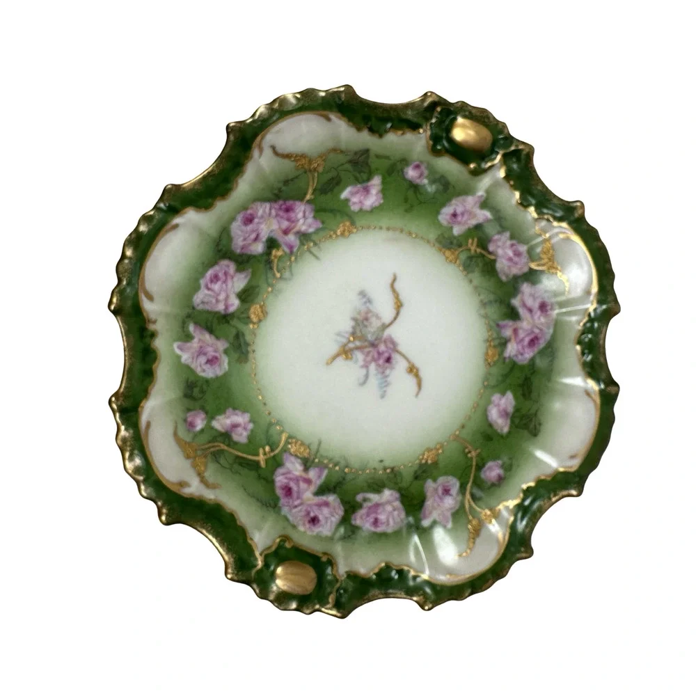 Vintage Limoges Art Nouveau LS&S Straus Salad Plates Roses Green Gold Lot‎ of 4